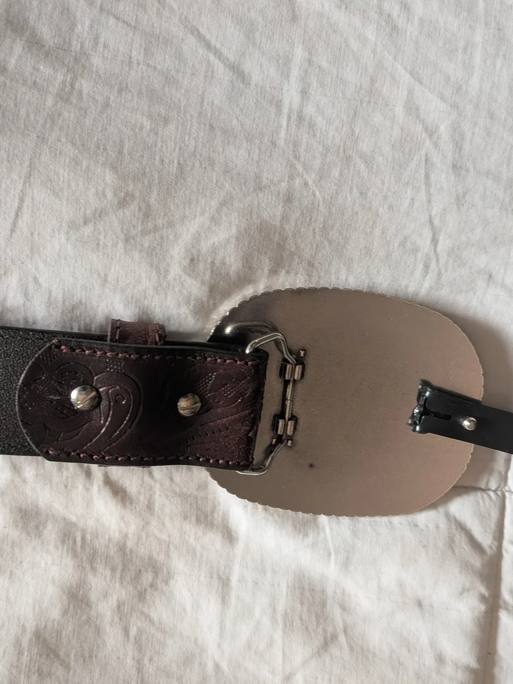 Nike Country Black Leather Belt with Ornate Silver Buckle Rare
